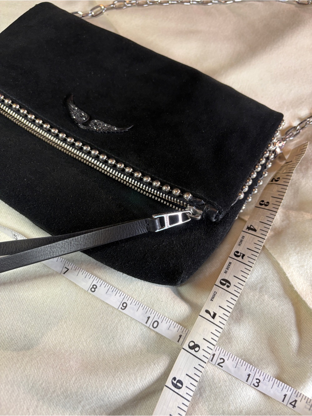 Zadig & Voltaire Black Suede Wing-Emblem Chain Crossbody - Picture 13 of 13